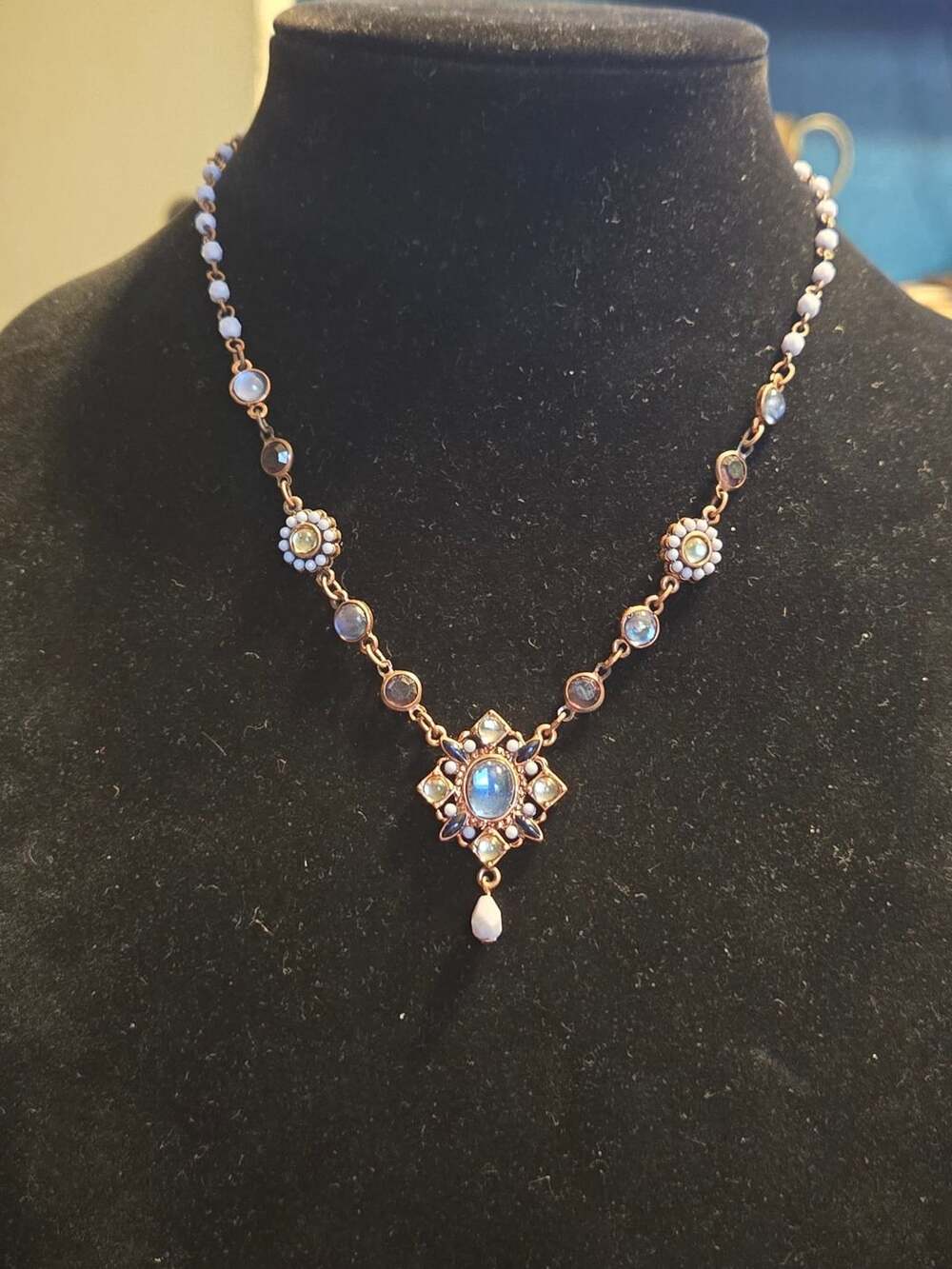 Michal Negrin Necklace Size 16.5" Bronze Crystal Flower Pendant